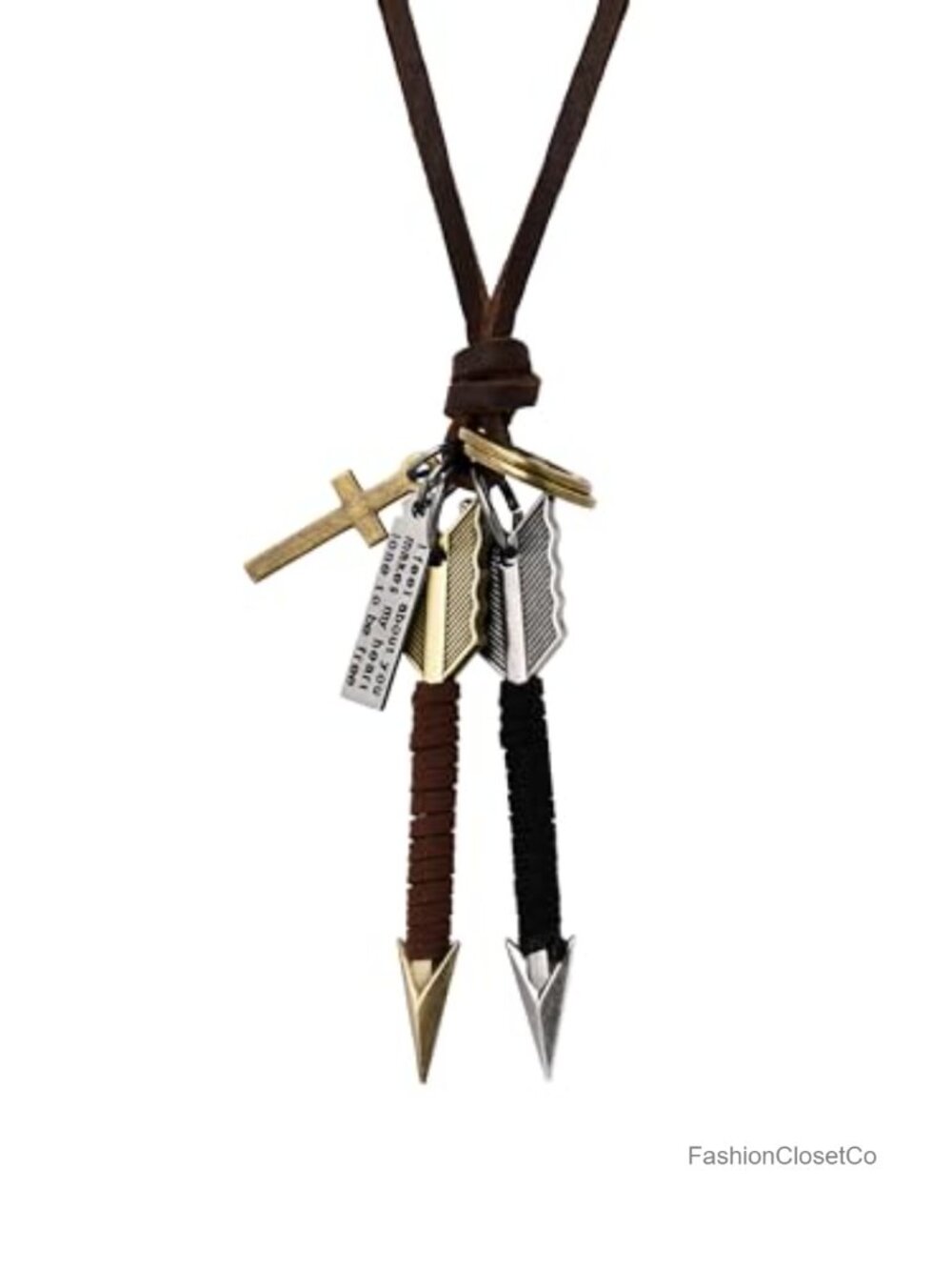 Boho Leather Necklace Antique Tribal Pendant Unisex